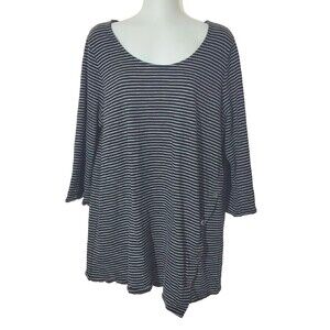 J Jill Pure Jill Top XL Asymmetric Button Tunic Black Gray Striped Stretch